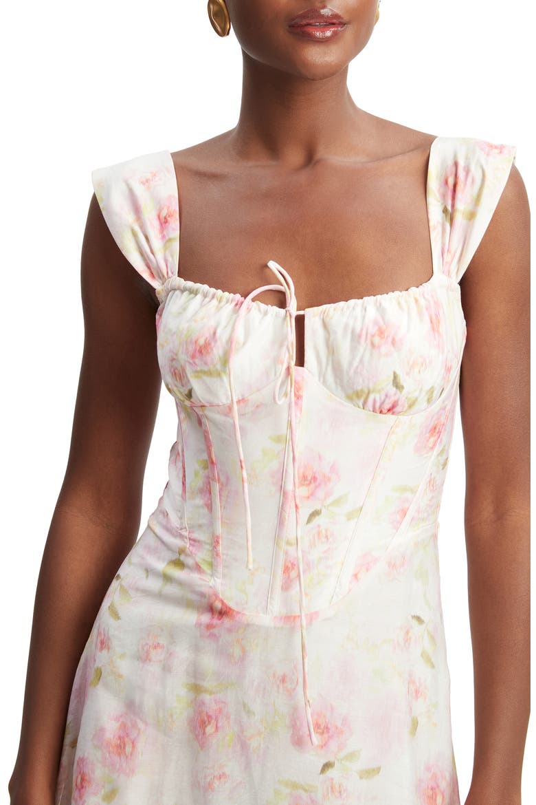 Esra Floral Corset Midi Dress, Alternate, color, PINK FLORAL