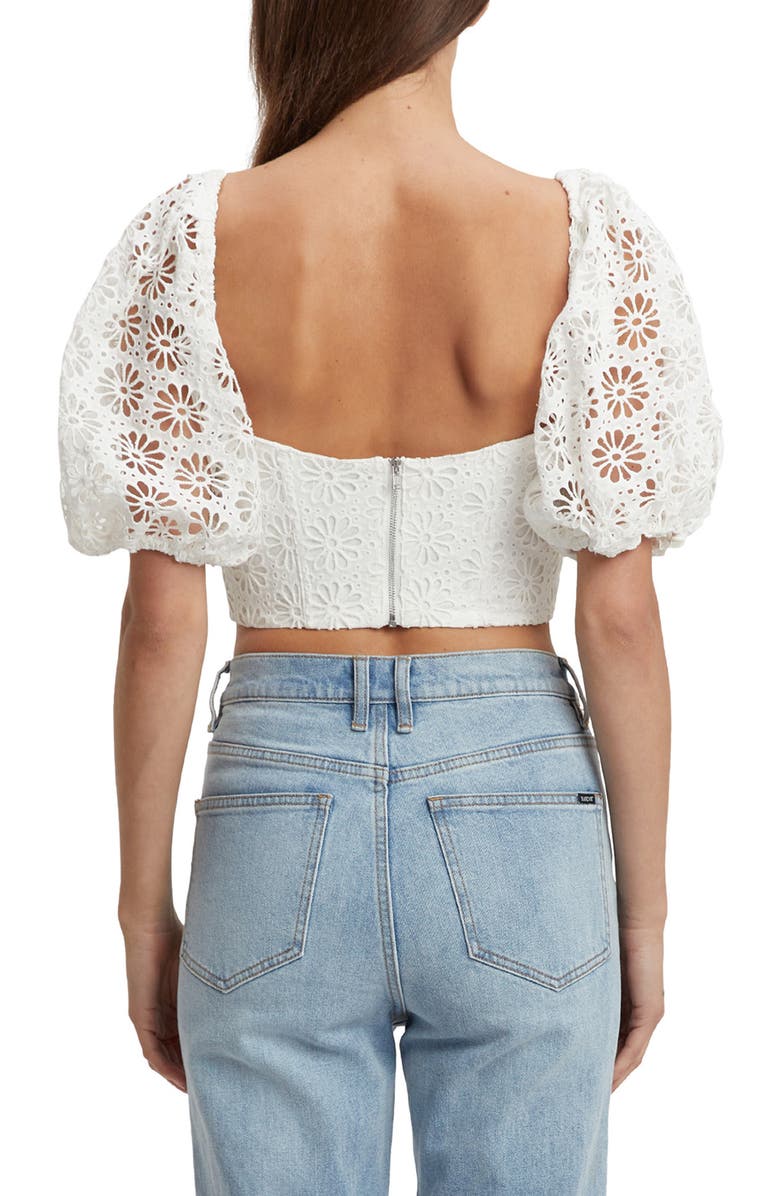 Bardot Daisy Floral Eyelet Corset Crop Top, Alternate, color, 