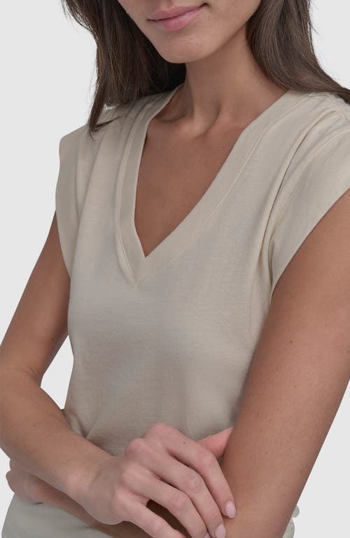 Dkny Jeans V-neck Ruched Shoulder Top In Neutral