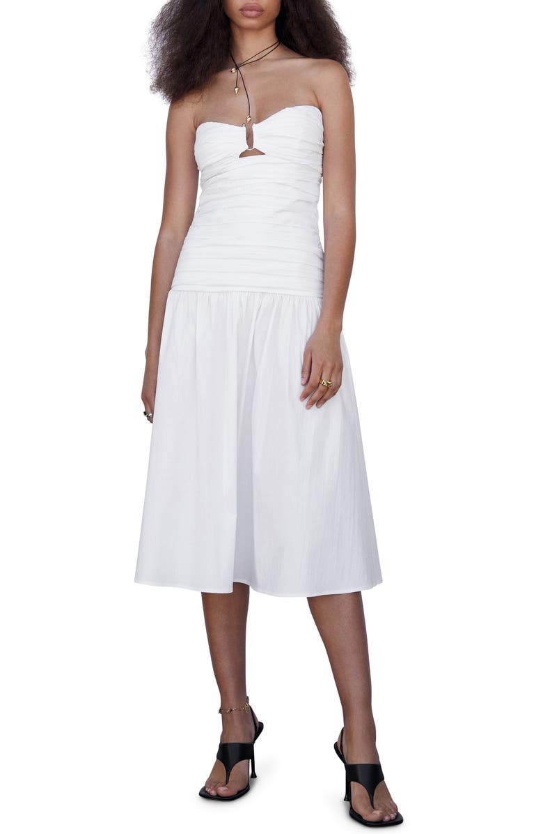 MANGO Strapless Cotton Blend Midi Dress, Main, color,