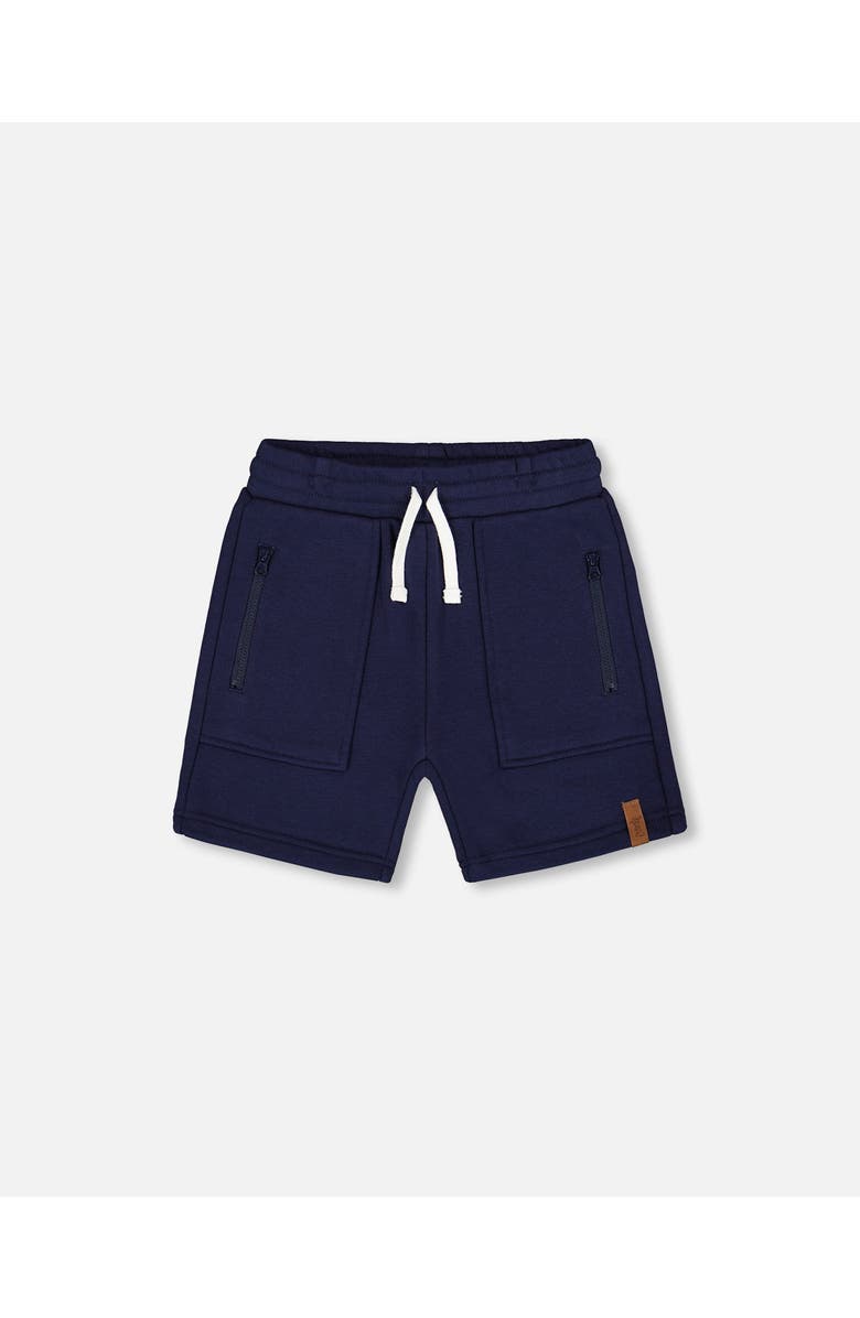 Deux par Deux Little Boy's French Terry Zip Pocket Shorts Navy Blue, Main, color,