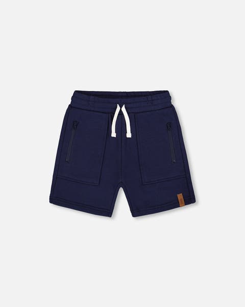 Deux Par Deux French Terry Zip Pocket Shorts - Navy Blue