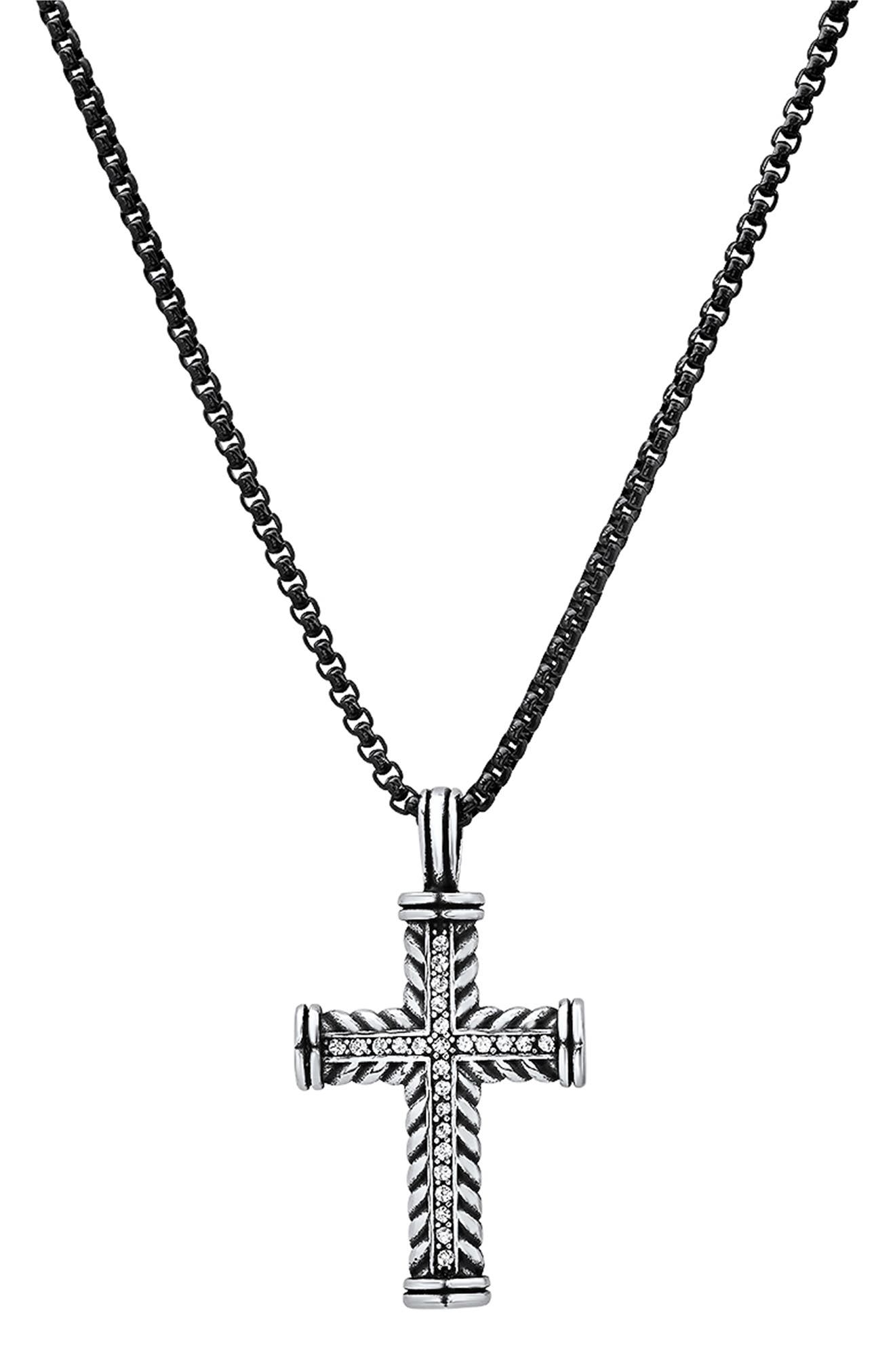 HMY JEWELRY Men's Two-Tone Stainless Steel Crystal Cross Pendant Necklace