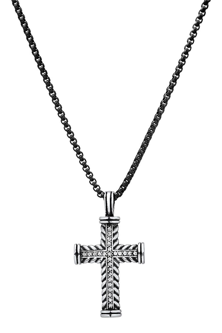 Men's Two-Tone Stainless Steel Crystal Cross Pendant Necklace, Main, color, TWO TONE