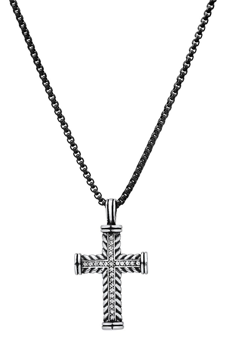 HMY JEWELRY Men's Two-Tone Stainless Steel Crystal Cross Pendant Necklace, Main, color, Two Tone