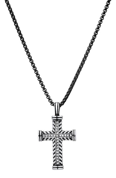 Men's Two-Tone Stainless Steel Crystal Cross Pendant Necklace