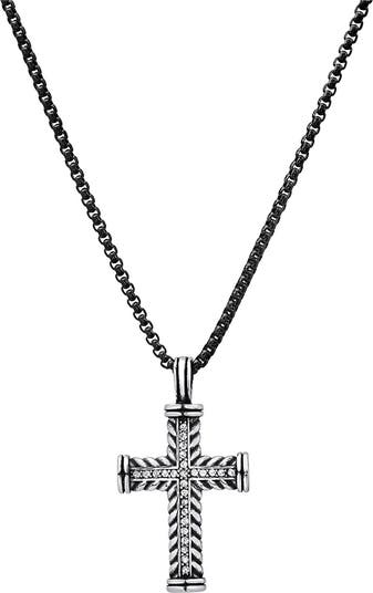 Men's Two-Tone Stainless Steel Crystal Cross Pendant Necklace