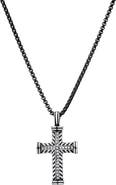 HMY JEWELRY Men's Two-Tone Stainless Steel Crystal Cross Pendant Necklace
