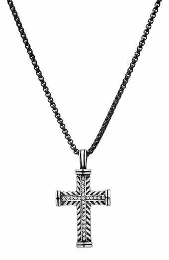 HMY JEWELRY Men's Two-Tone Stainless Steel Crystal Cross Pendant Necklace
