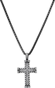HMY JEWELRY Men's Two-Tone Stainless Steel Crystal Cross Pendant Necklace