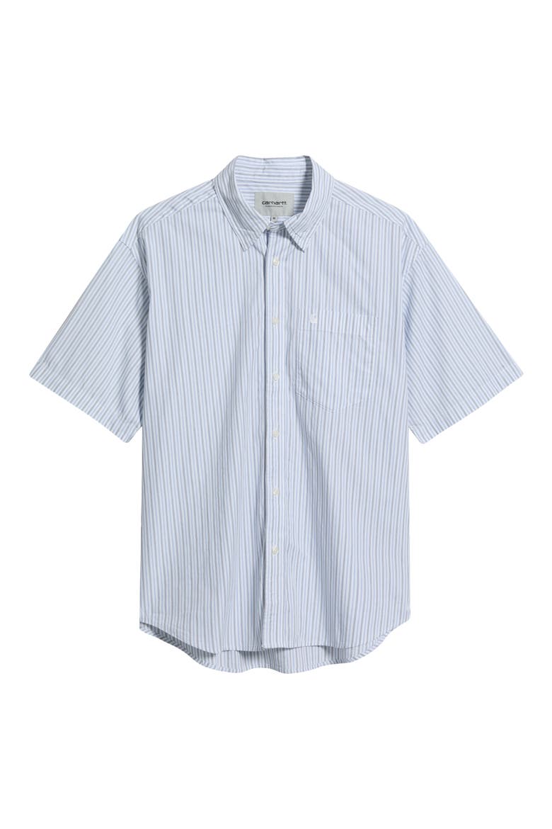 Keene Stripe Short Sleeve Cotton Poplin Button-Up Shirt, Main, color, KEENE STRIPE, WHITE