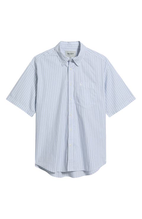 Keene Stripe Short Sleeve Cotton Poplin Button-Up Shirt
