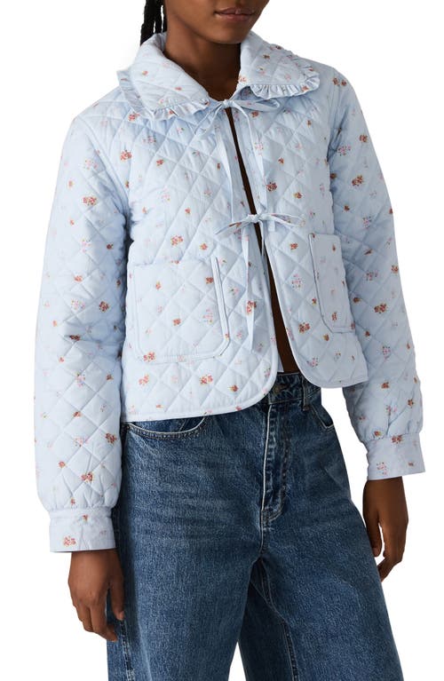 Steve Madden Nellie Floral Quilted Cotton Blend Jacket In Blue