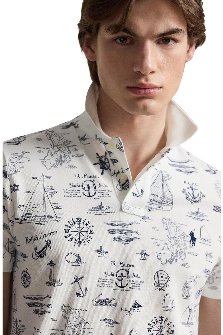 Classic Fit Nautical Cotton Mesh Polo, Alternate, color, SEAWARD BOUND-WHITE