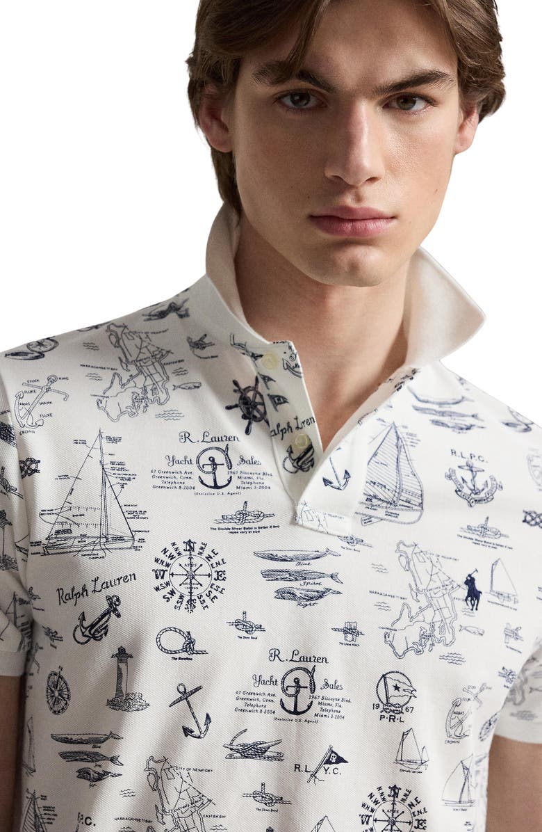 Polo Ralph Lauren Classic Fit Nautical Cotton Mesh Polo, Alternate, color, Seaward Bound-White