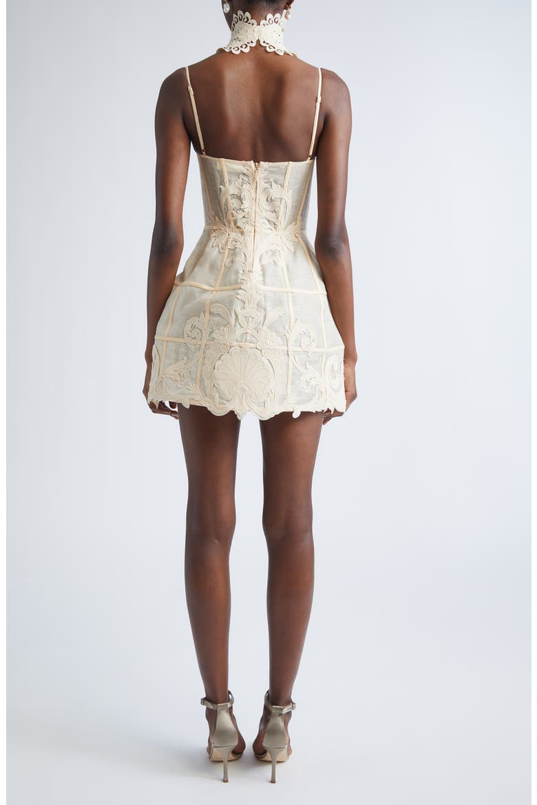 Rebellion Filigree Lace Trim Linen & Silk Minidress (Women