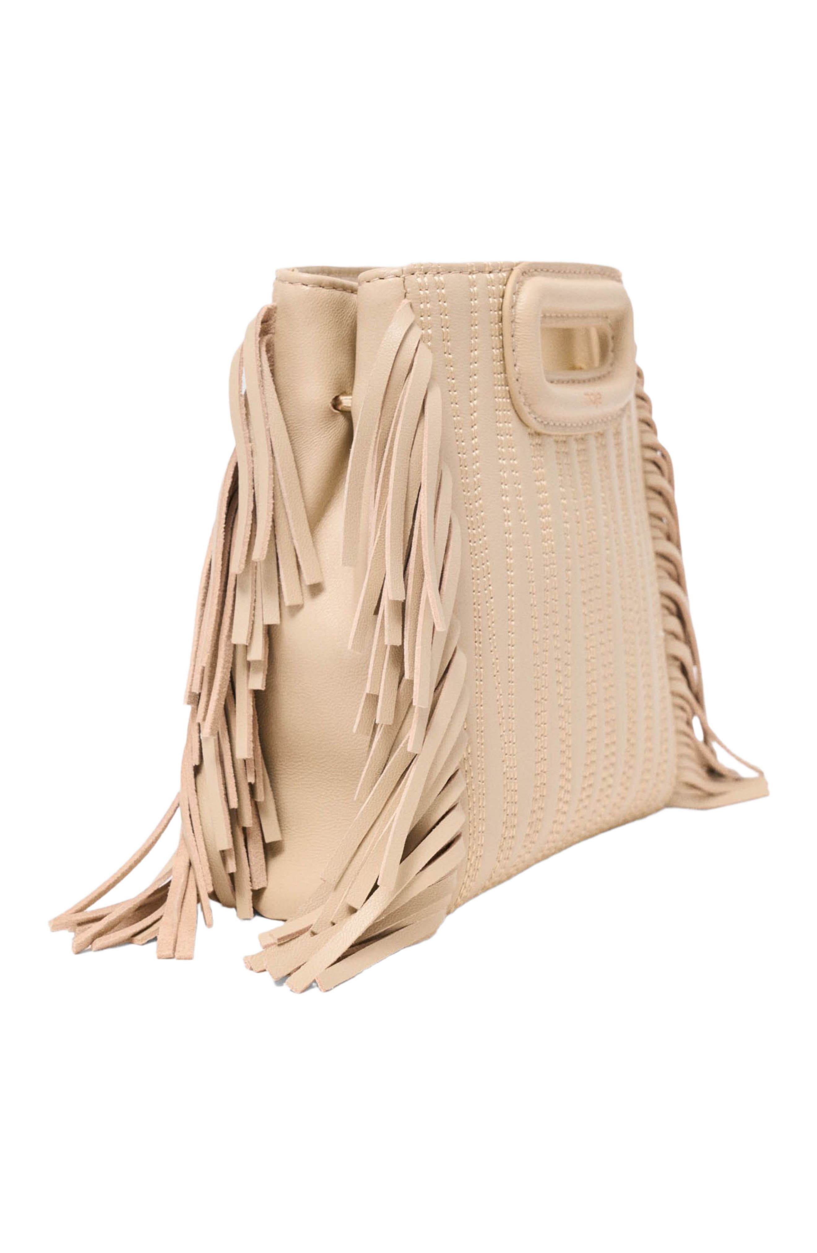 maje Topstitched leather mini M bag, Alternate, color, Cream