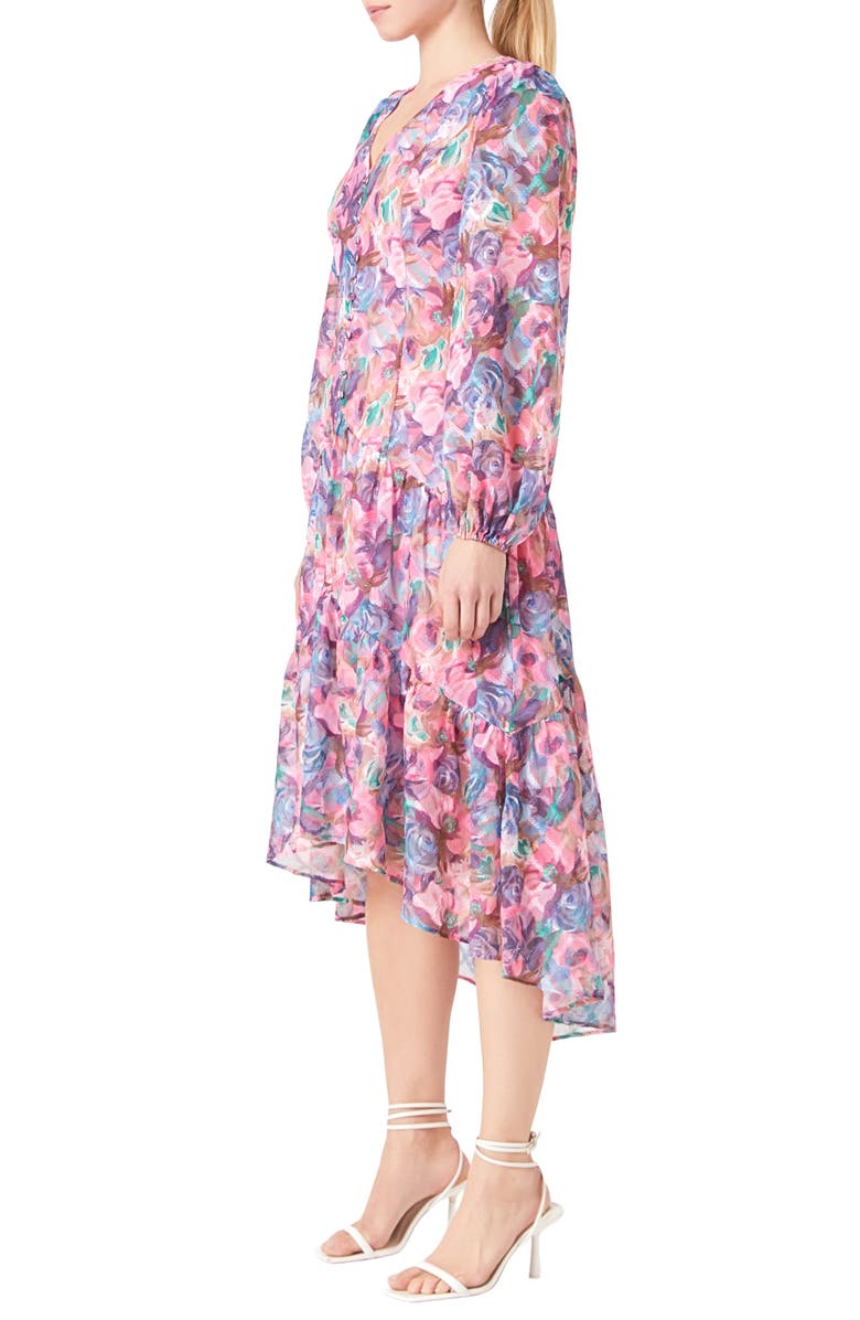 Endless Rose Floral Print Long Sleeve High-Low Dress, Alternate, color, 