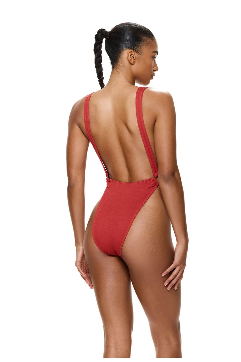 Tubular High Leg Ring Detail One Piece, Alternate, color, Paprika