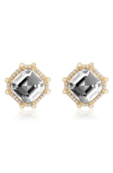 Asscher Cut Stone Stud Earrings