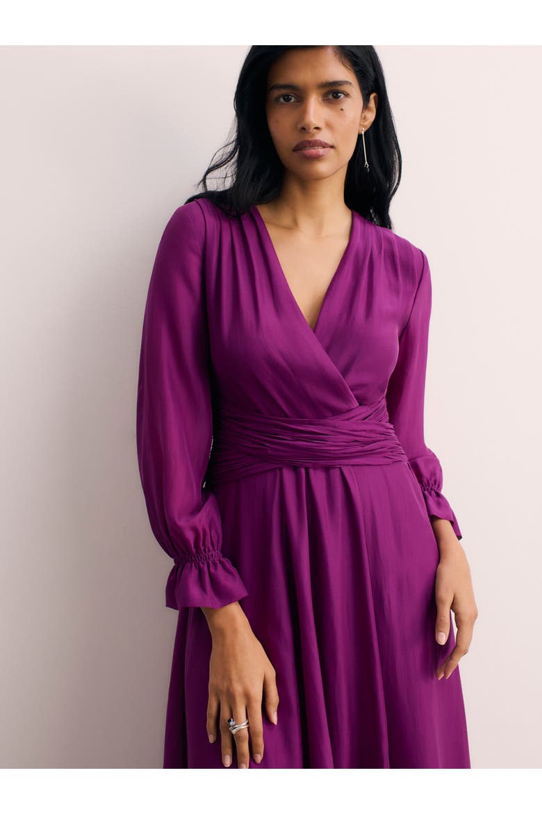Sculpted Silk Wrap Midi Dress, Alternate, color, Purple