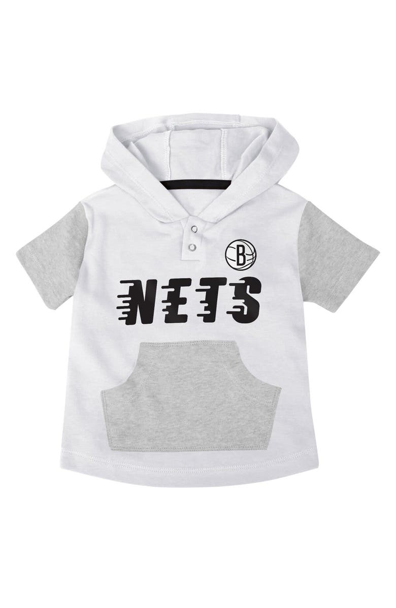 Outerstuff Infant Black/White/Gray Brooklyn Nets Bank Shot Bodysuit, Hoodie T-Shirt & Shorts Set, Alternate, color, Black