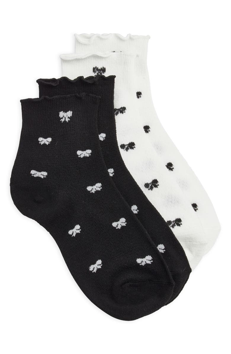 Stems 2-Pack Bow Ruffle Ankle Socks, Main, color, Black / White