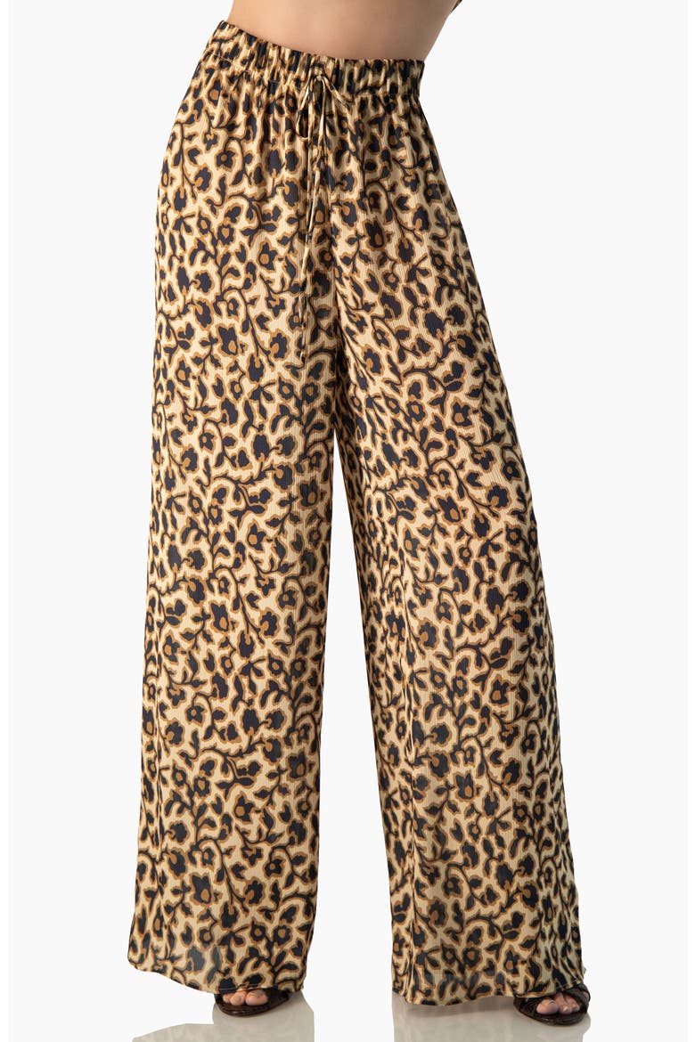 Animal-Print Wide-Leg Drawstring Pants, Main, color, Light Brown