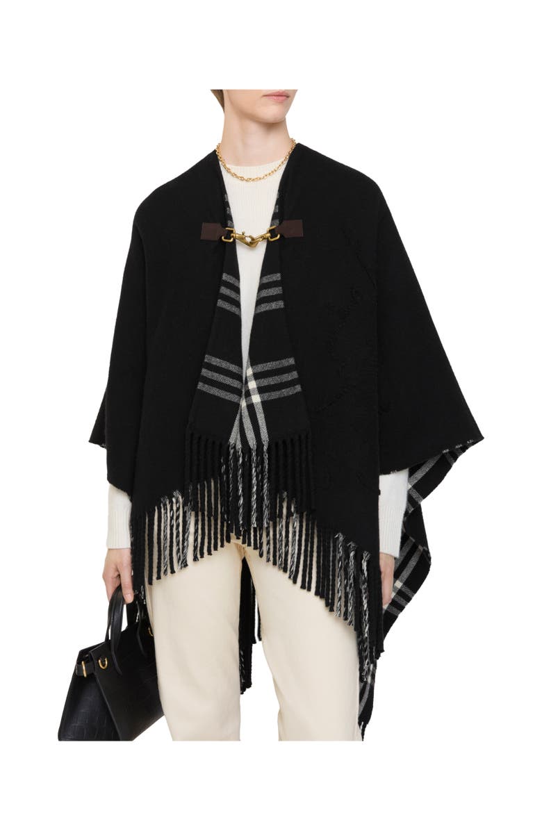 Burberry EKD Fil Coupé Wool Cape, Alternate, color, Black/Calico Beige