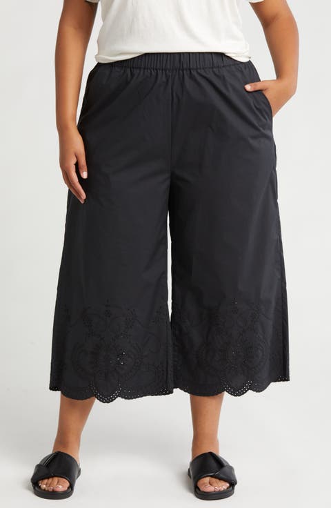 Florence Embroidered Eyelet Scalloped Crop Pants (Plus)