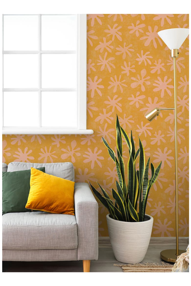 Orange Field Peel & Stick Wallpaper, Alternate, color, ORANGE