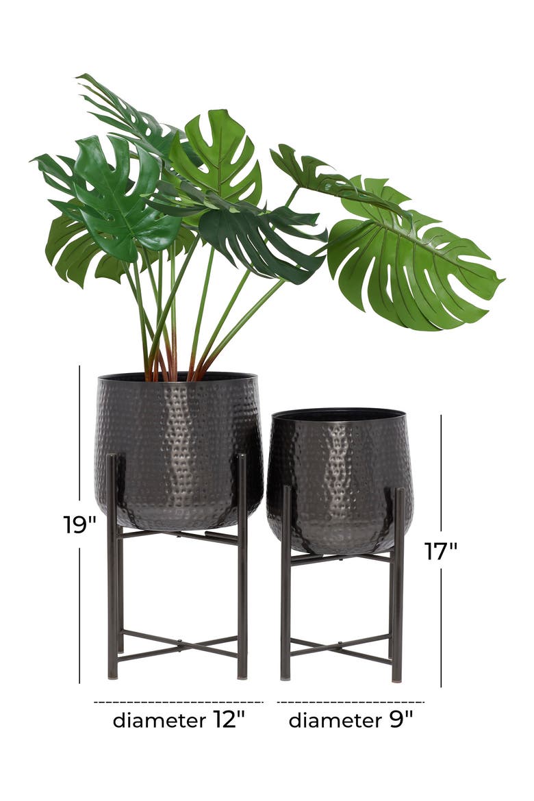 Black Metal Modern Planter with Removable Stand - Set of 2, Alternate, color, BLACK