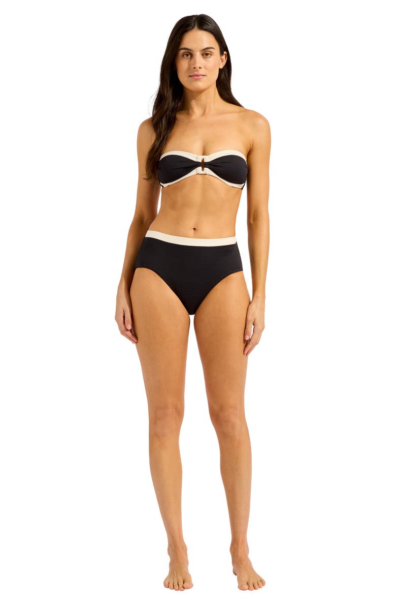 Seafolly Contrast Binding Bandeau Bikini Top, Alternate, color, Black