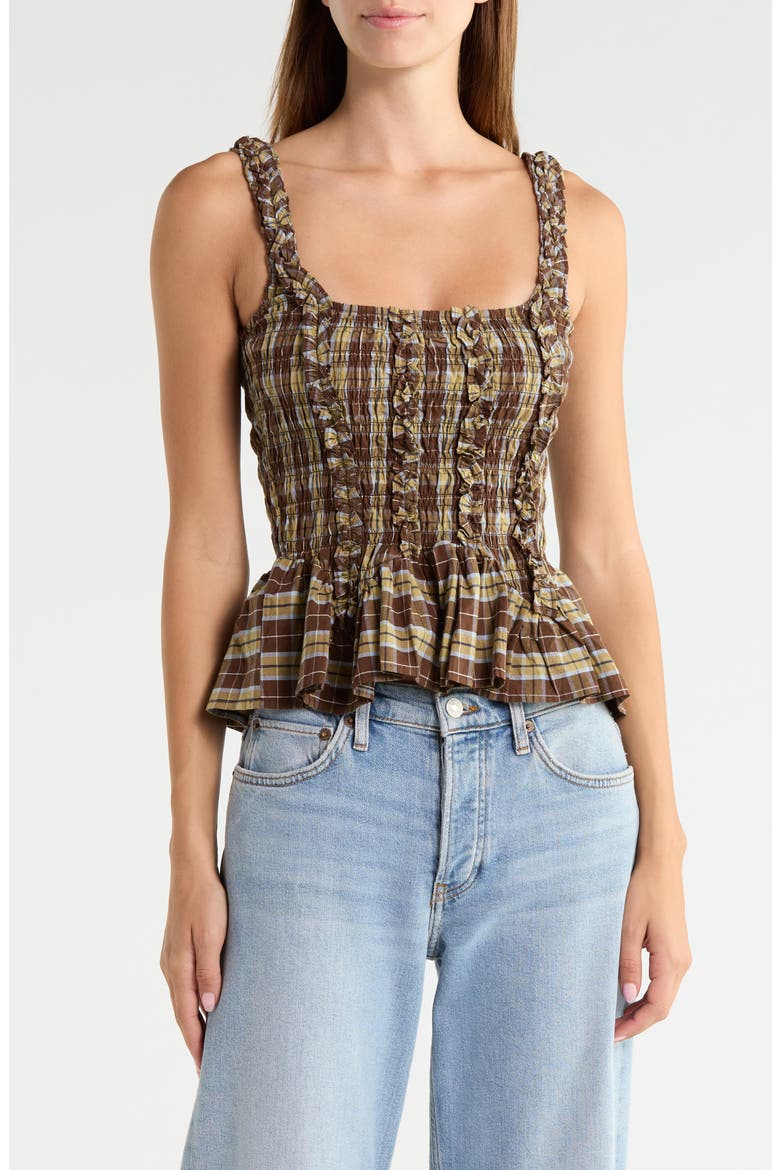 Raphi Check Organic Cotton Top, Main, color, COCOA