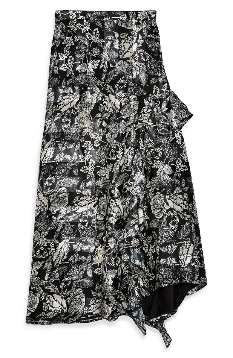 Topshop Feather Embellished Floral Maxi Skirt, Alternate, color,