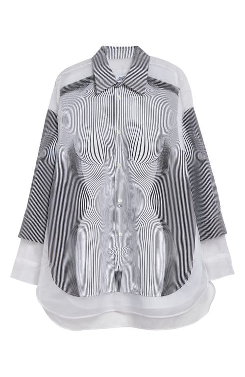 Jean Paul Gaultier Petit Grand Pinstripe Body Morphing Nylon Shirt Black And White In Black/white