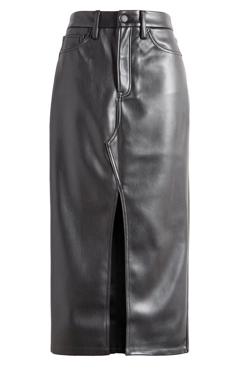 Good American Faux Leather Slit Front Midi Skirt, Alternate, color, Black001