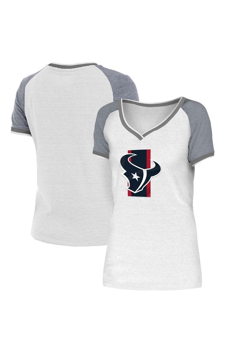 New Era Women's New Era White/Gray Houston Texans Training Camp Raglan V-Neck T-Shirt, Main, color,