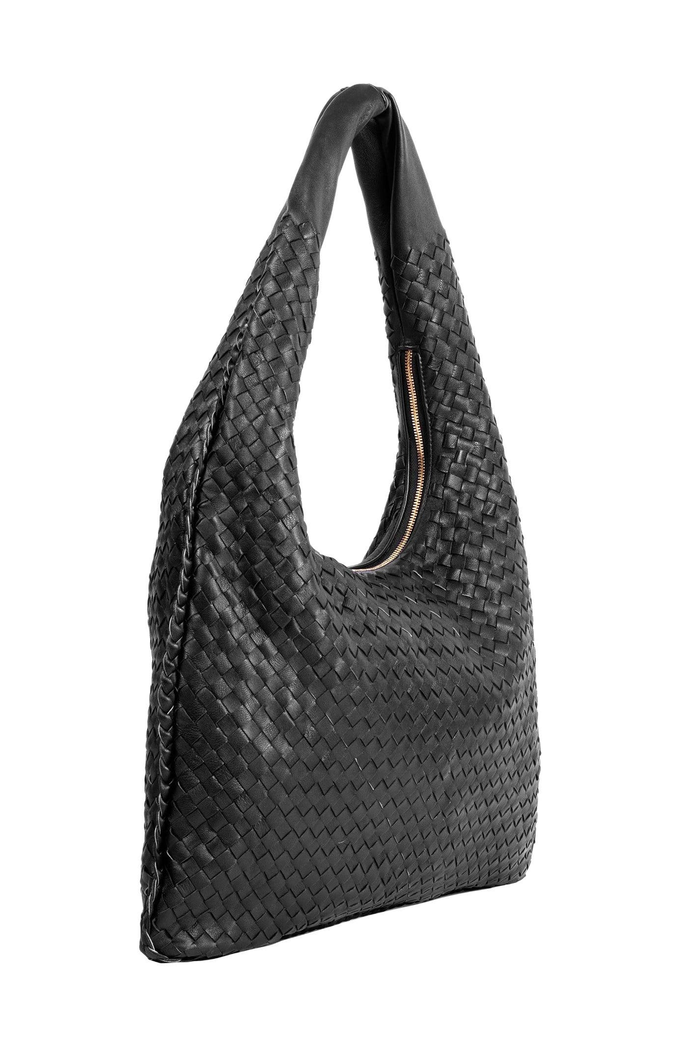 The Artisan & Company Woven Leather Slouchy Hobo Bag-Black, Alternate, color, 