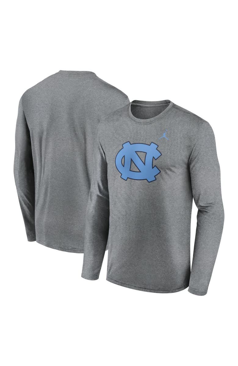 Jordan Brand Men's Jordan Brand Heather Gray North Carolina Tar Heels Primetime Primary Legend Long Sleeve T-Shirt, Main, color,
