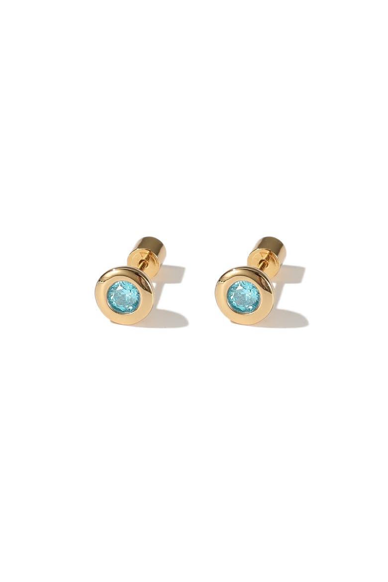 Aurora Bezel Set Solitaire Stud Earrings, Main, color, Gold/Aquamarine