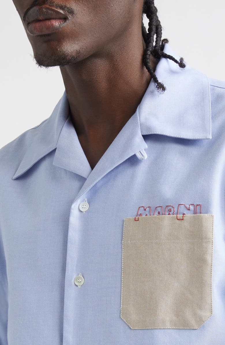 Marni Mending Logo Cotton Oxford Camp Shirt, Alternate, color, 00B51 Sapphire