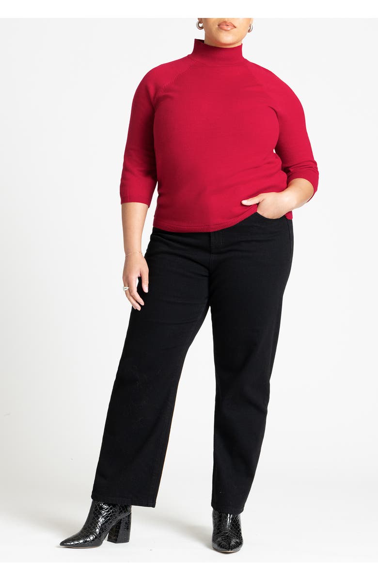 ELOQUII Three Quarter Sleeve Turtleneck Sweater, Alternate, color, Red