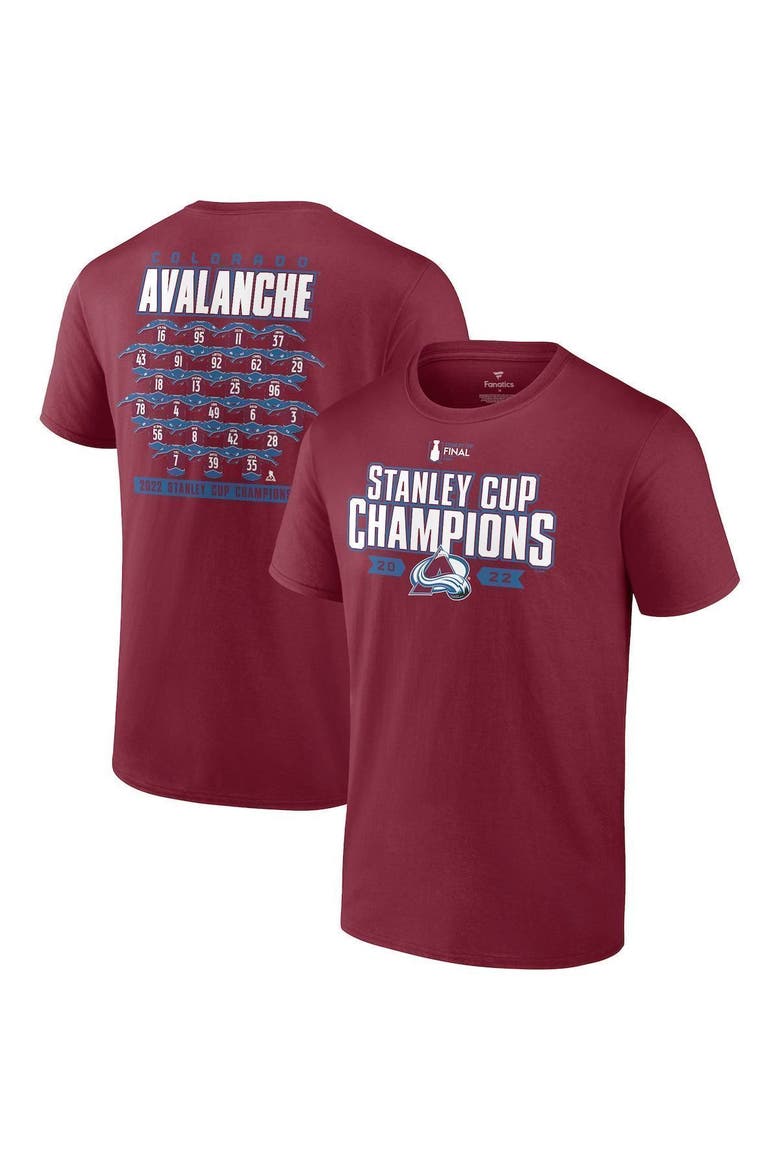 Men's Fanatics Branded Burgundy Colorado Avalanche 2022 Stanley Cup Champions Big & Tall Roster T-Shirt, Main, color, Burgundy