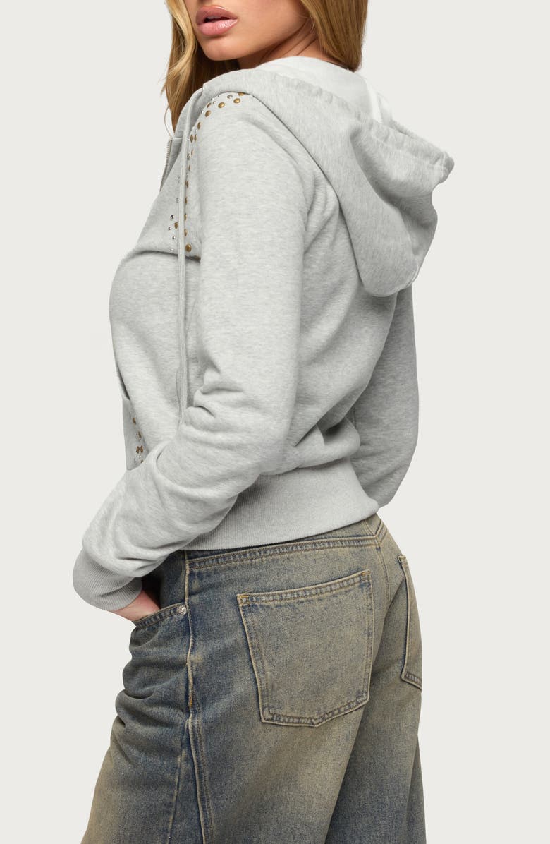 EDIKTED Patricia Studded Zip-Up Hoodie, Alternate, color, Gray-Melange