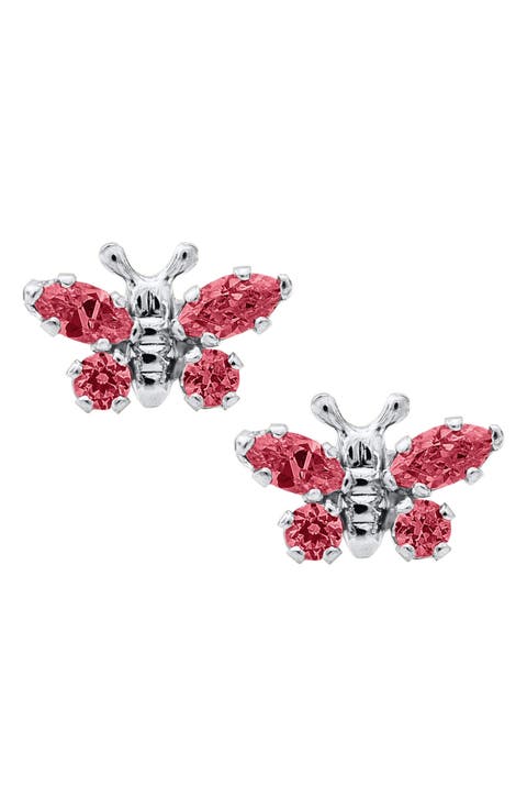 Butterfly Birthstone Sterling Silver Earrings (Baby)