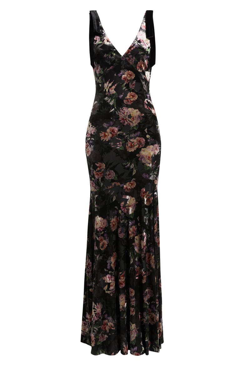 Coraline Velvet Shoulder Sleeveless Gown, Alternate, color, BLACK FLORAL