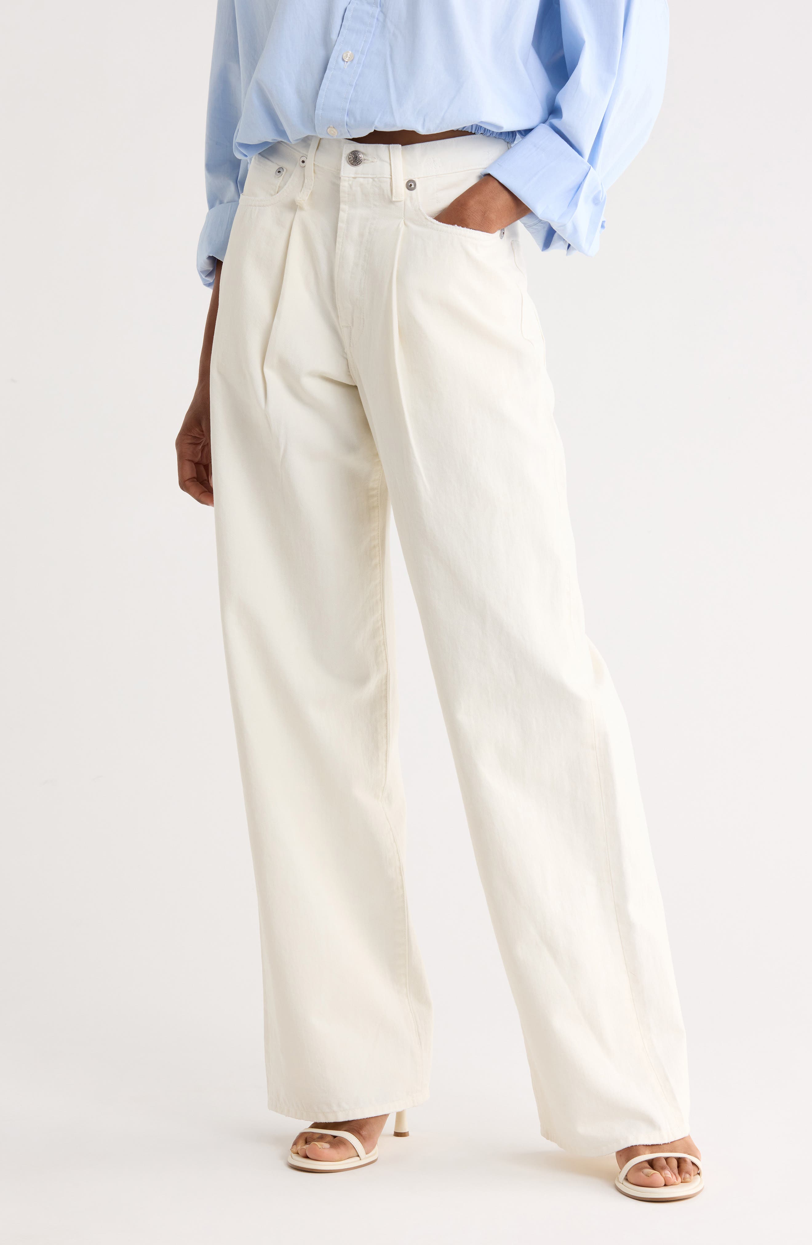 R13 Damon Pleated High Waist Wide Leg Jeans