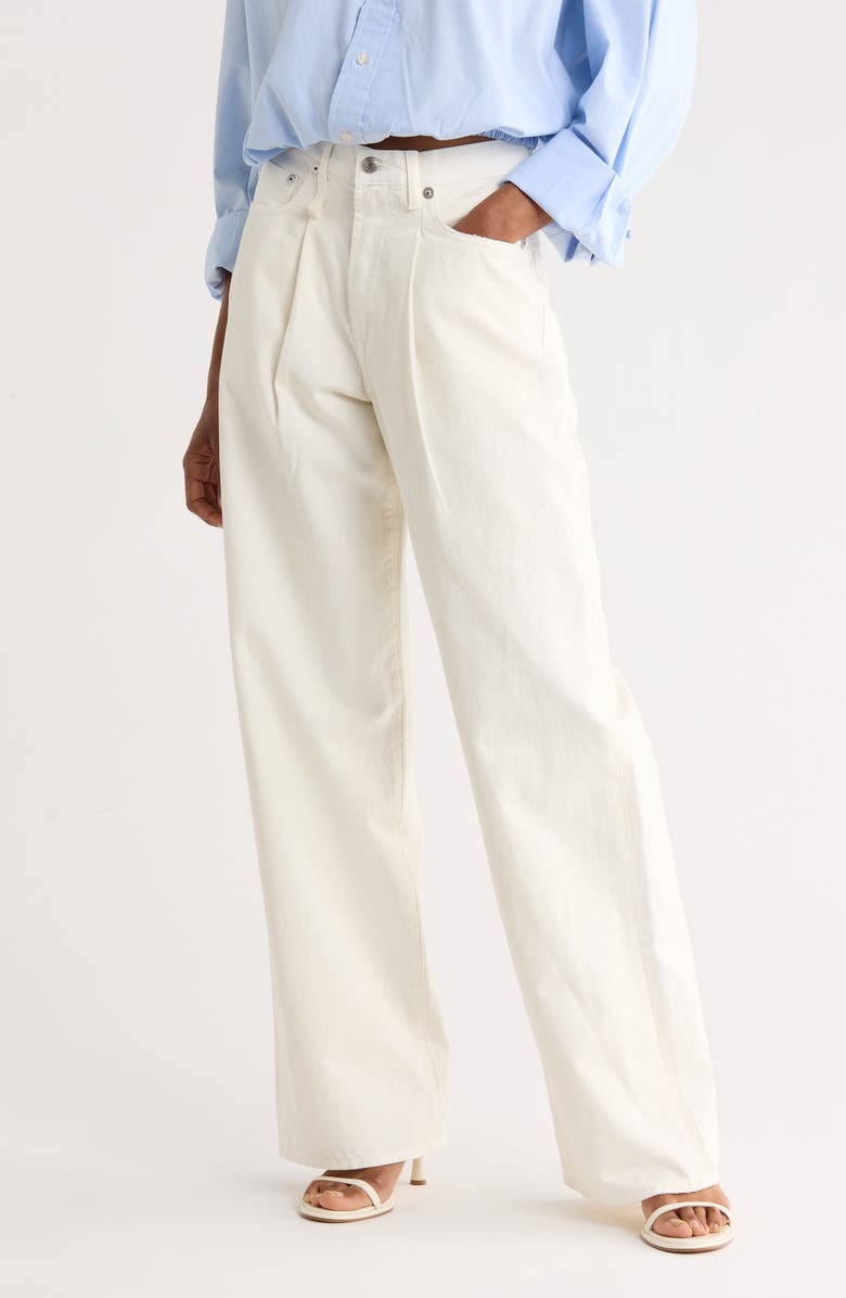 R13 Damon Pleated High Waist Wide Leg Jeans, Main, color, White Slubby Twill