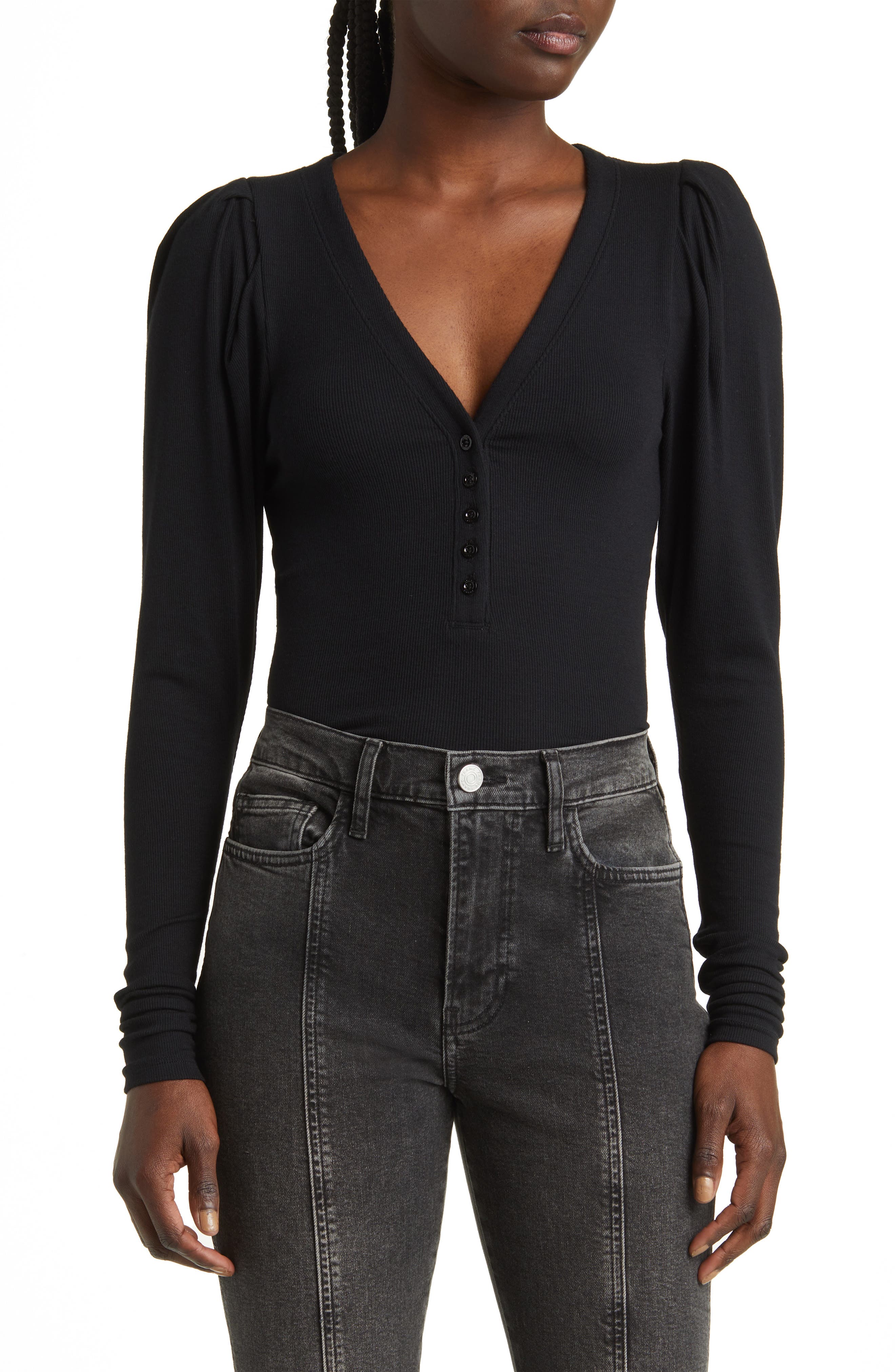 Puff Shoulder Rib Henley
